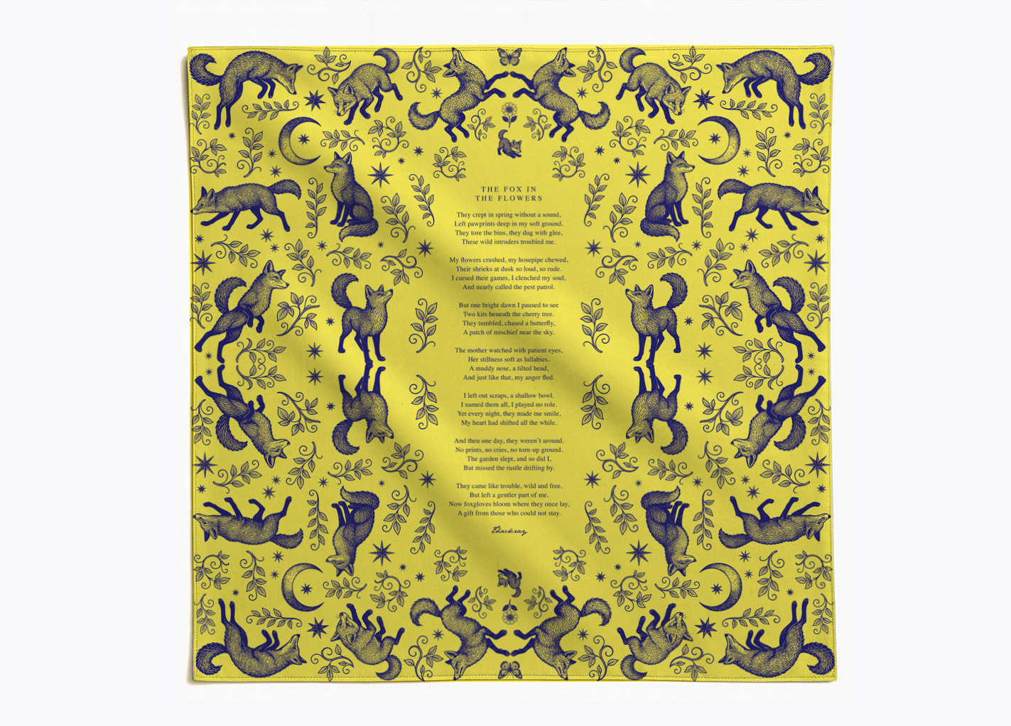 The Fox in the Flowers – Limited Edition Designer Silk Scarf by Thackray