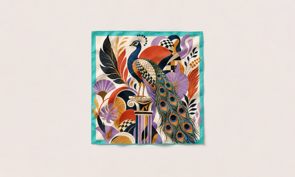 The Peacock Before the Cove Silk Scarf by Thackray