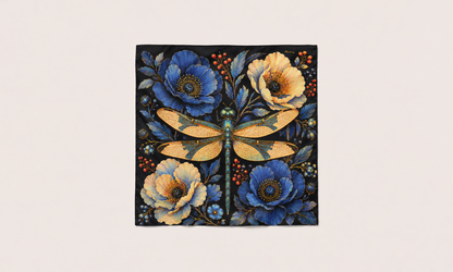 The Dragonflies at the Lake Silk Scarf in limited-edition mulberry silk twill by Thackray of England.