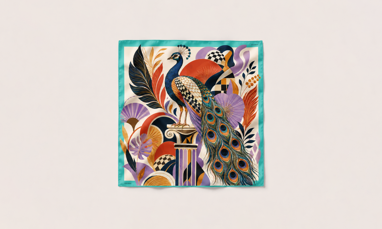 The Peacock Before the Cove Silk Scarf
