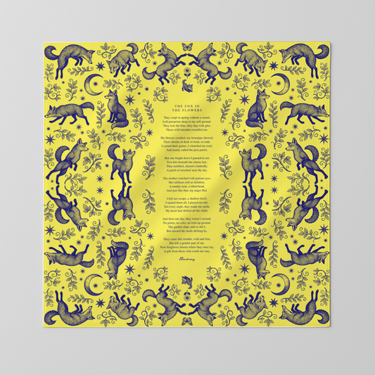 The Fox in the Flowers – Limited Edition Designer Silk Scarf by Thackray